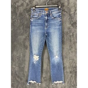 Mother The Insider Crop Step Chew Jeans Dancing On Coals Blue Distressed 24